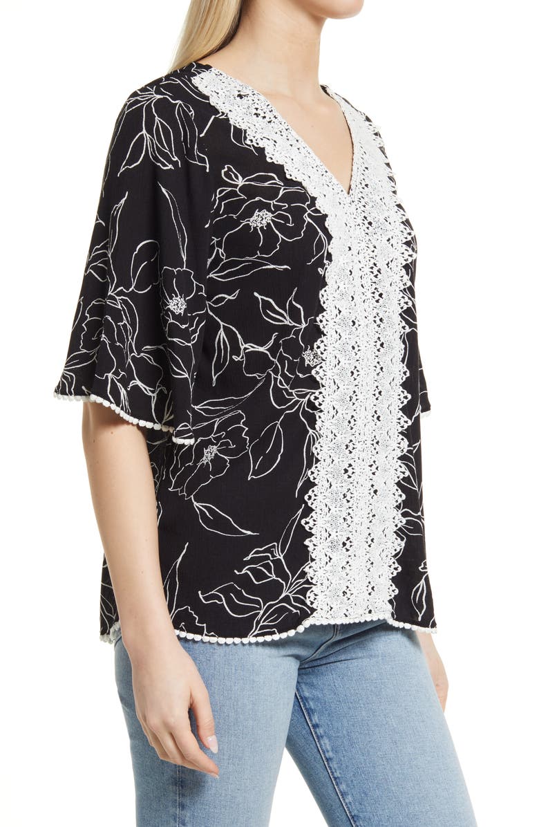 Bobeau Lace Trim Floral Woven Blouse, Alternate, color,