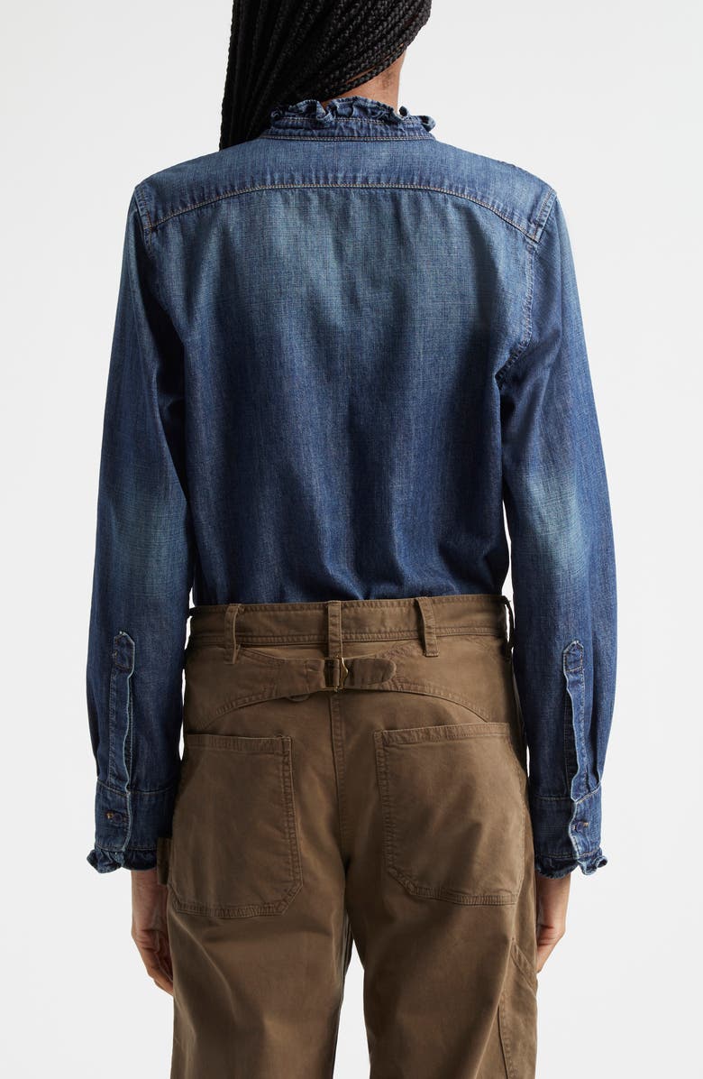 Nili Lotan Lydia Ruffle Accent Denim Button-Up Shirt, Alternate, color, 
