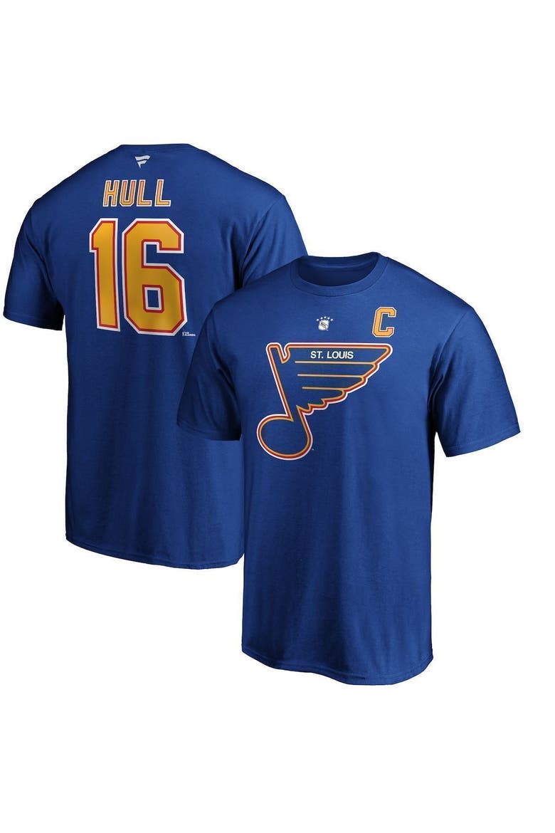 Men's Fanatics Branded Brett Hull Blue St. Louis Blues Authentic Stack Retired Player Name & Number T-Shirt, Main, color, BLUE