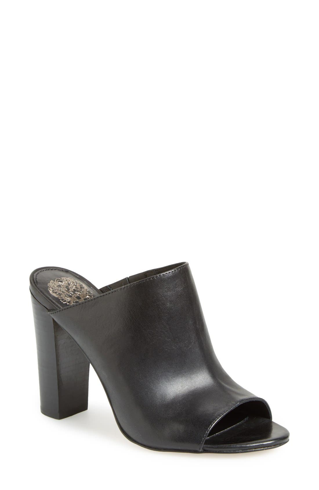'Vestata' Leather Peep Toe Mule, Main, color, BLACK