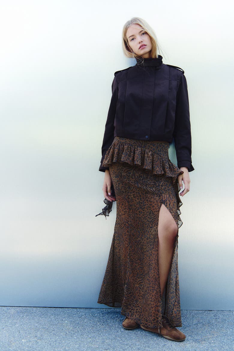 Ruffled Maxi Skirt, Alternate, color, Brown/patterned