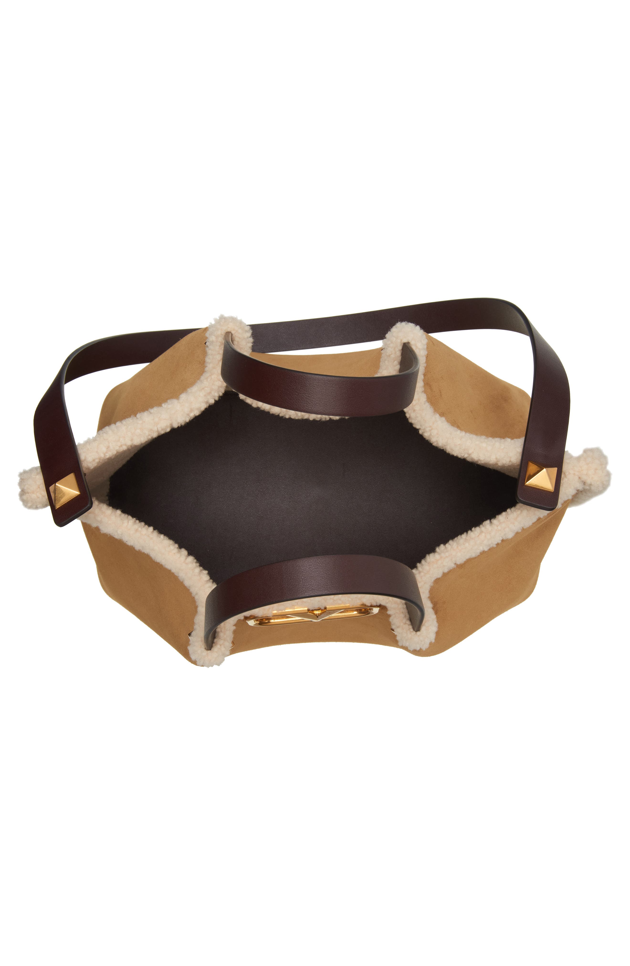 Valentino Garavani Medium VLOGO Genuine Shearling Trim Suede Tote, Alternate, color, Havana Beige/ Burro/ Oak Brown