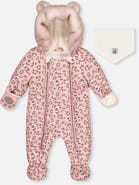 Deux par Deux Car Seat Leopard Paw Fleece Neckwarmer One Piece Snowsuit