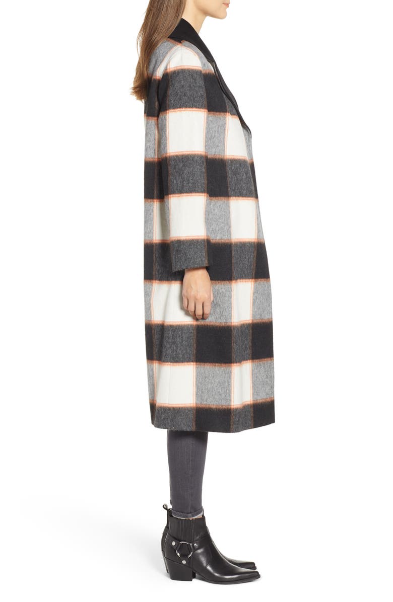 Helene Berman Ruth Plaid Contrast Collar Coat, Alternate, color, 