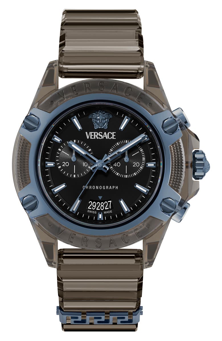 Versace Icon Active Silicone Strap Watch, 44mm, Main, color, Black