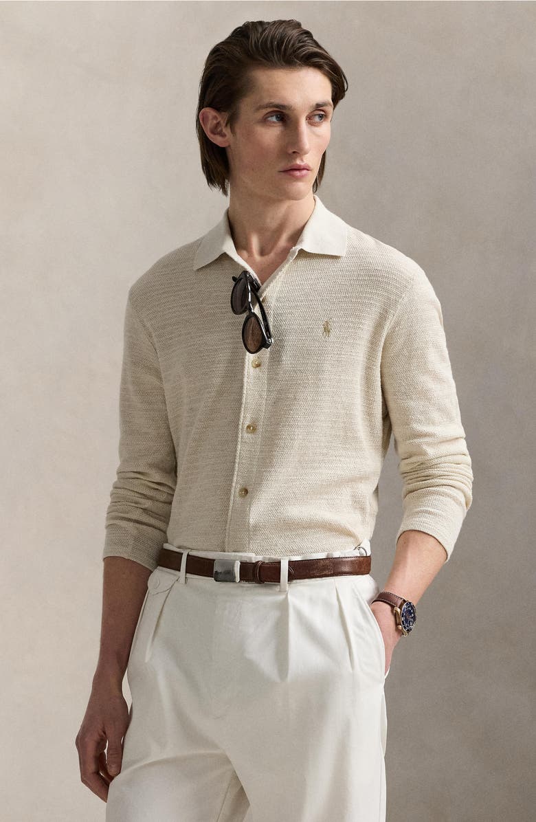 Polo Ralph Lauren Textured Cotton & Linen Button-Up Shirt, Alternate, color,