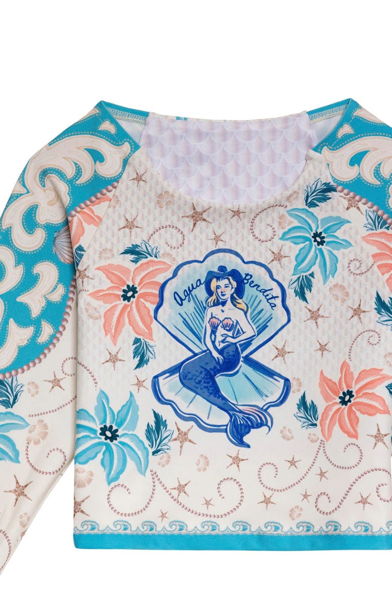 Agua Bendita Kids' Caramel Long Sleeve UPF 50 Two-Piece Rashguard Swimsuit, Alternate, color, Blue