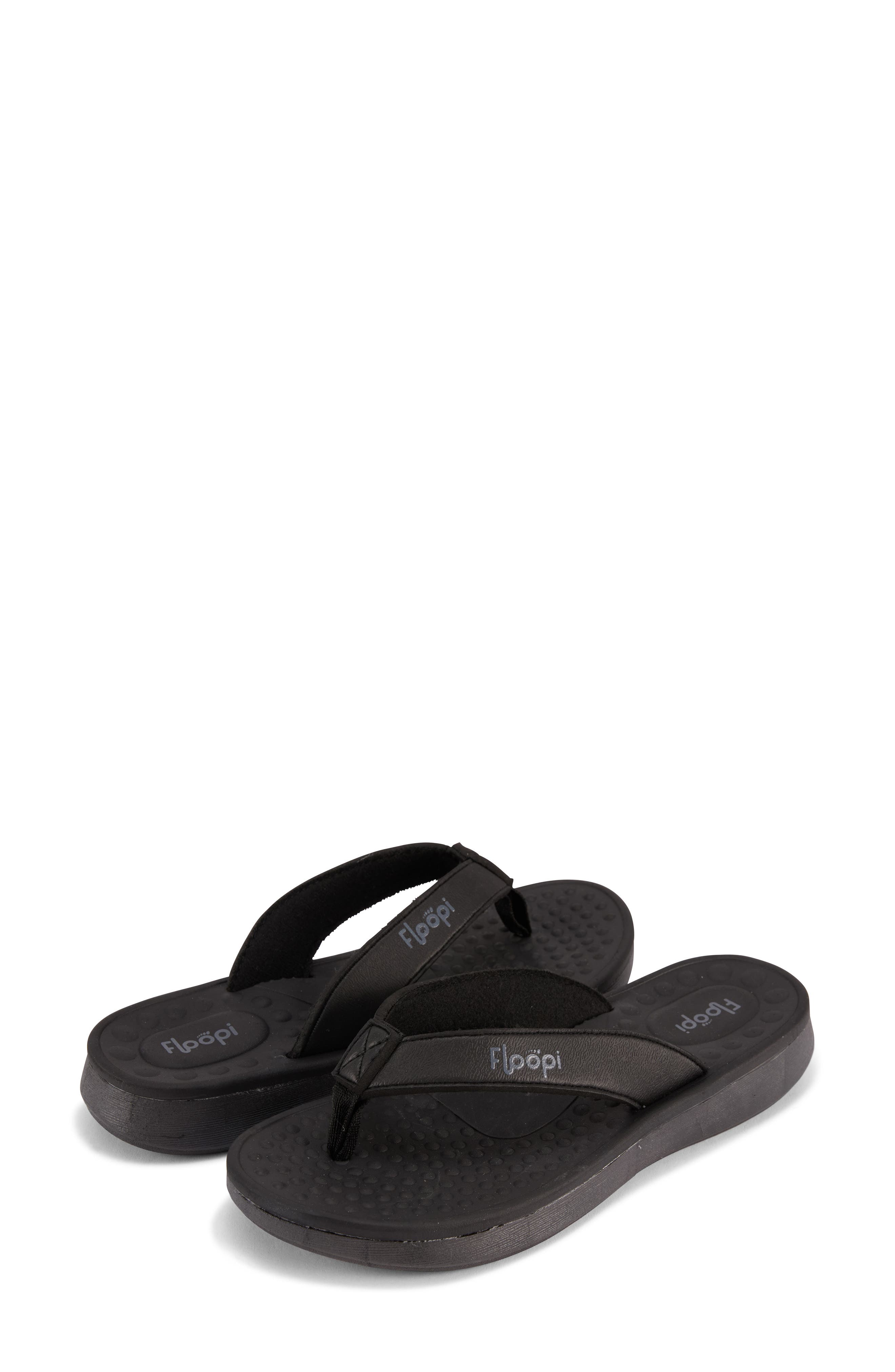 FLOOPI Faux Leather Thong Sandal, Alternate, color, Black