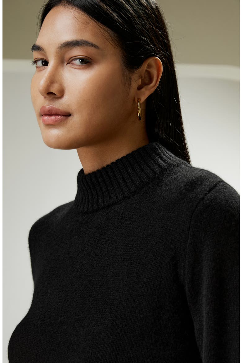 Ribbed Collar and Hemline Wool Cashmere Sweater, Alternate, color, Black