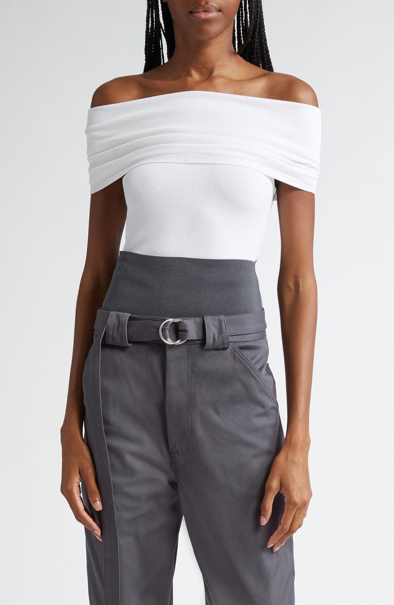 Alaïa Off the Shoulder Ribbed Bodysuit, Main, color, 