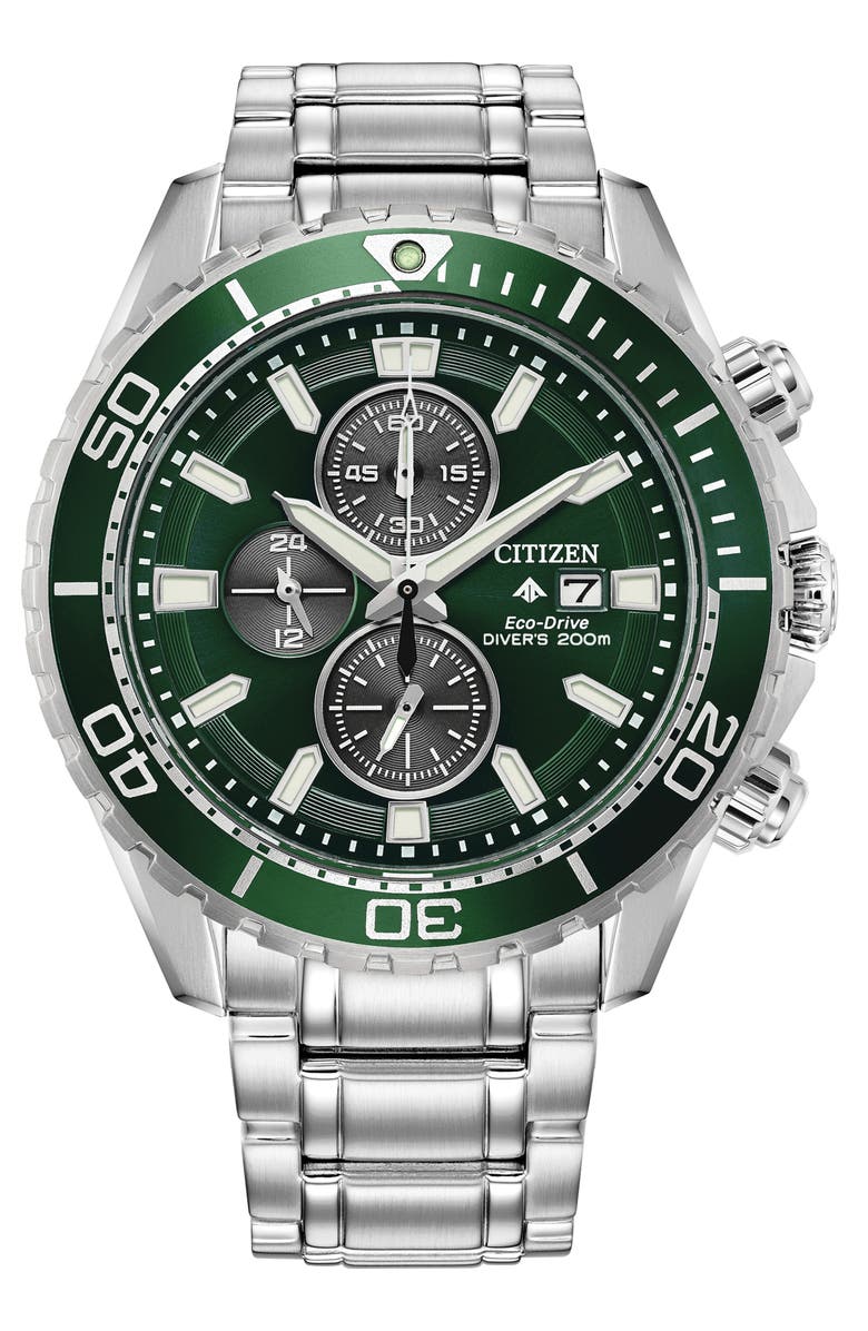 Citizen Promaster Dive Eco-Drive Bracelet Watch, 46mm, Main, color, Green/ Silver-Tone