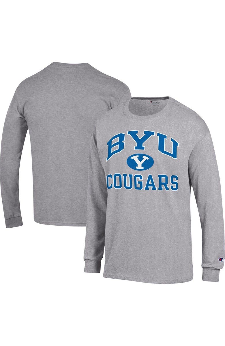 Champion Men's Champion Heather Gray BYU Cougars High Motor Long Sleeve T-Shirt, Main, color,