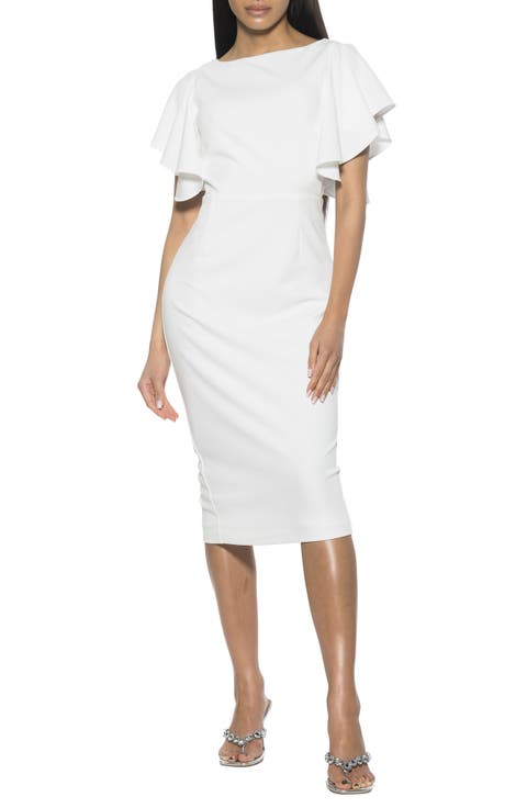 Sherri Boatneck Ruffle Sleeve Midi Dress
