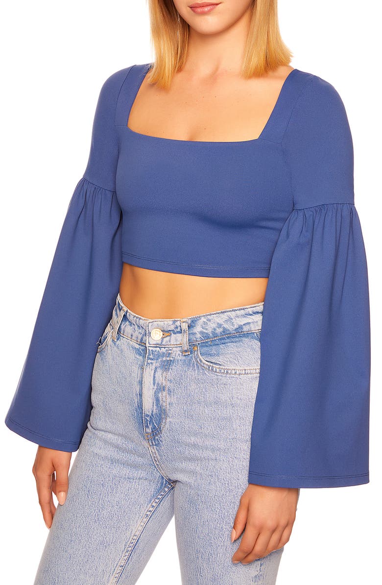 Susana Monaco Bell Sleeve Square Neck Crop Top, Main, color, Night Sky