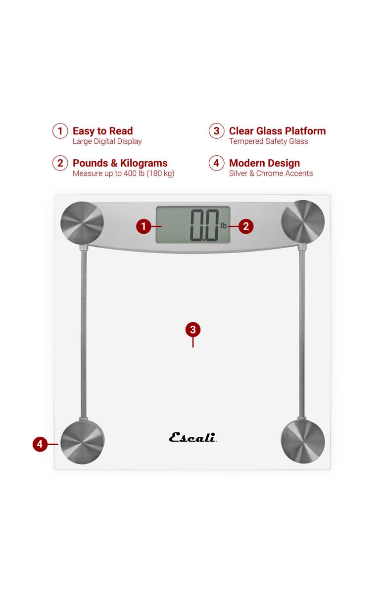 ESCALI Glass & Chrome Bathroom Scale, Alternate, color, Clear