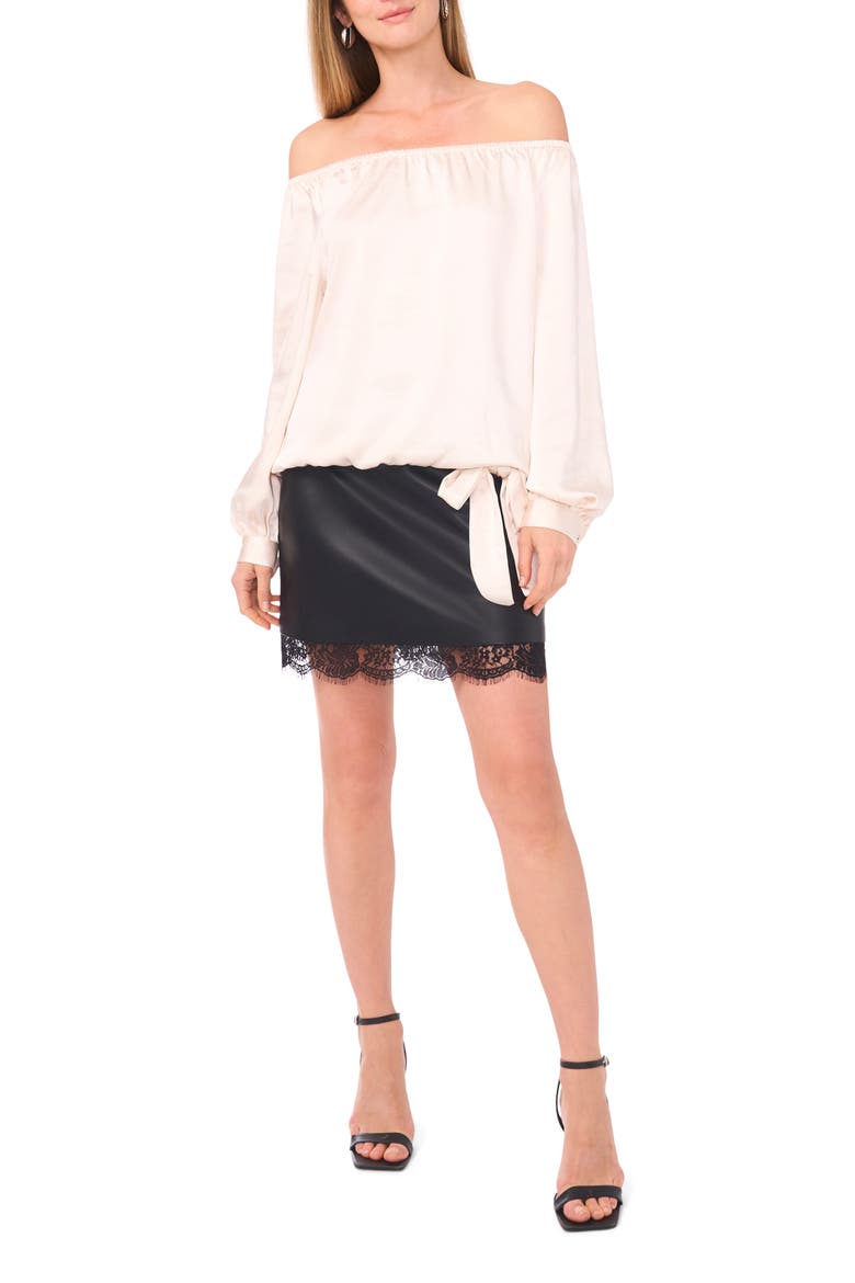 Off the Shoulder Satin Top, Alternate, color, BIRCH