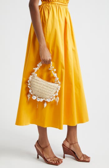 Cluster Shell Imitation Pearl Raffia Shoulder Bag