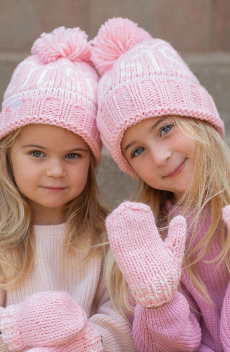 Bits & Bows Big Sis Knit Hat/Mittens Bundle, Alternate, color, Pink