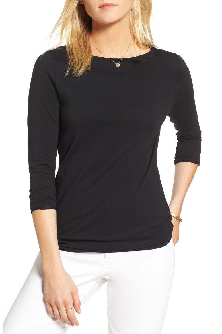 Bateau Neck Tee, Main, color, BLACK