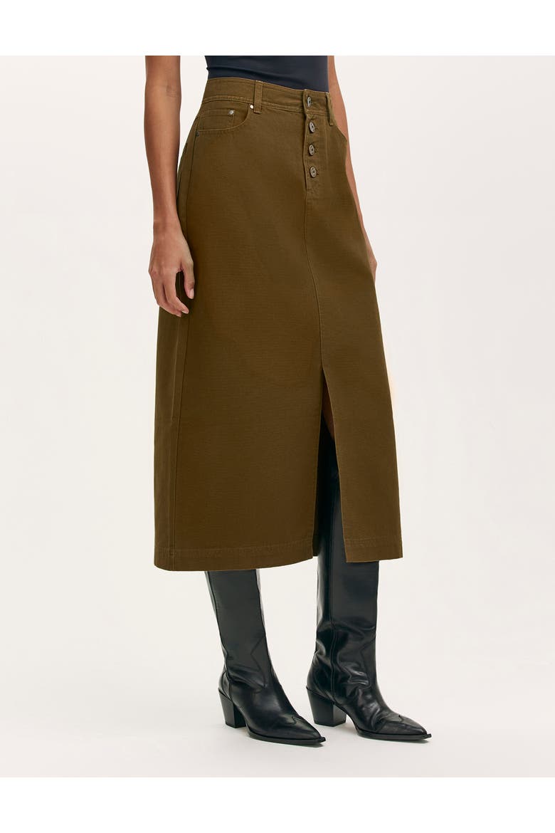 Beth Cotton Button-Front Midi Skirt, Alternate, color, Khaki
