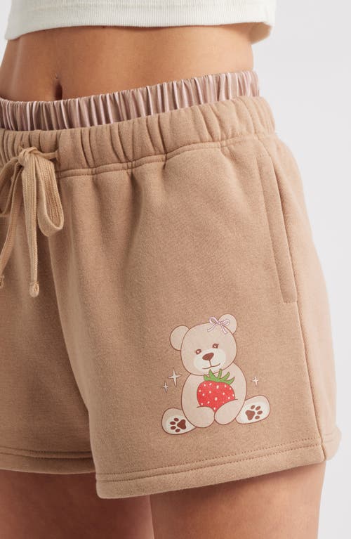 Vinyl Icons Teddy Bear & Strawberry Sweat Shorts In Brown