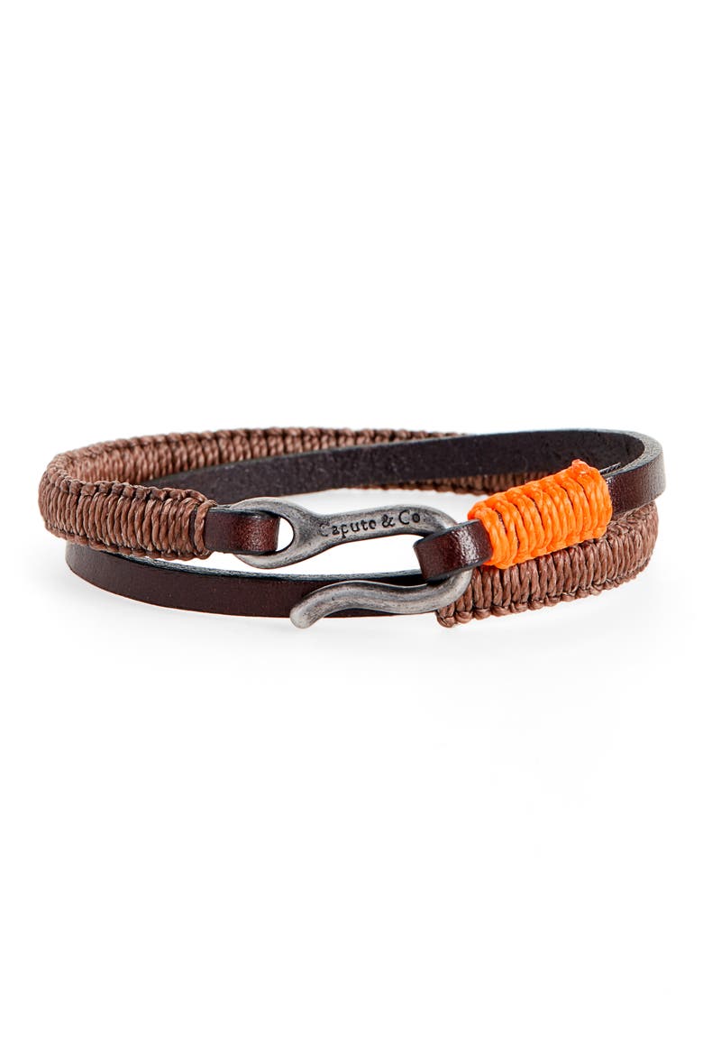 Leather Wrap Bracelet, Main, color, BROWN
