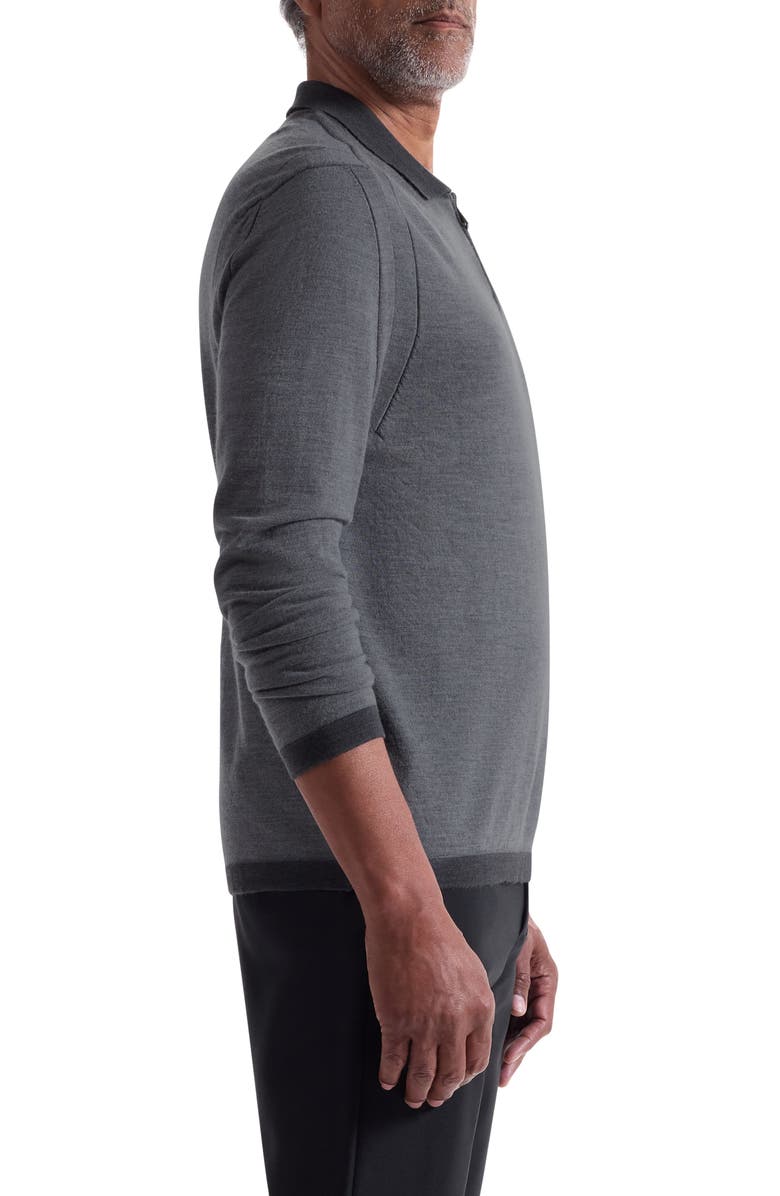 Bugatchi Long Sleeve Merino Wool Quarter Zip Polo Sweater, Alternate, color, Heather Grey