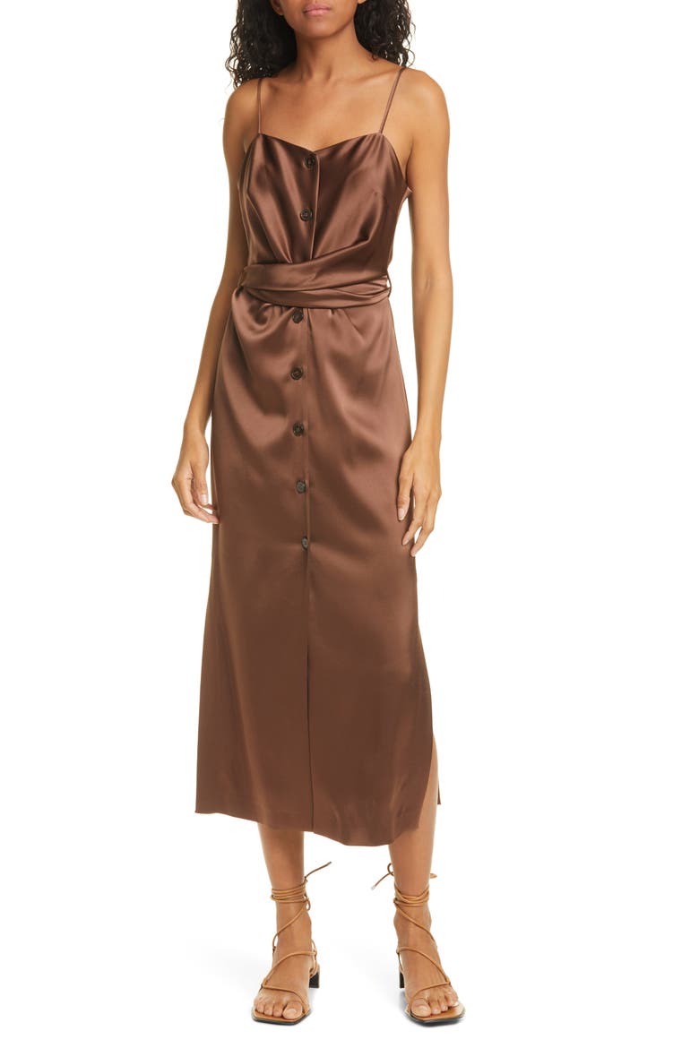 Sayan Satin Slipdress, Main, color, BROWN