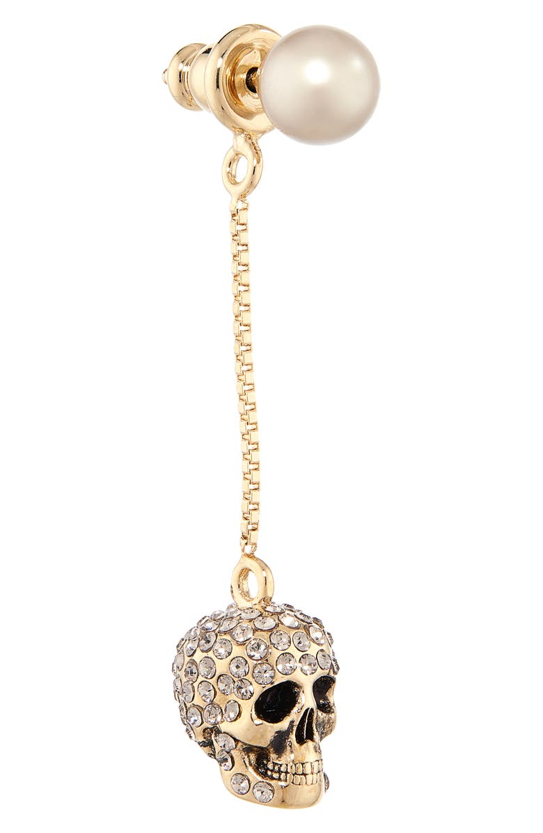 McQueen Alexander McQueen Pavé Skull Drop Earrings, Alternate, color, Coffee