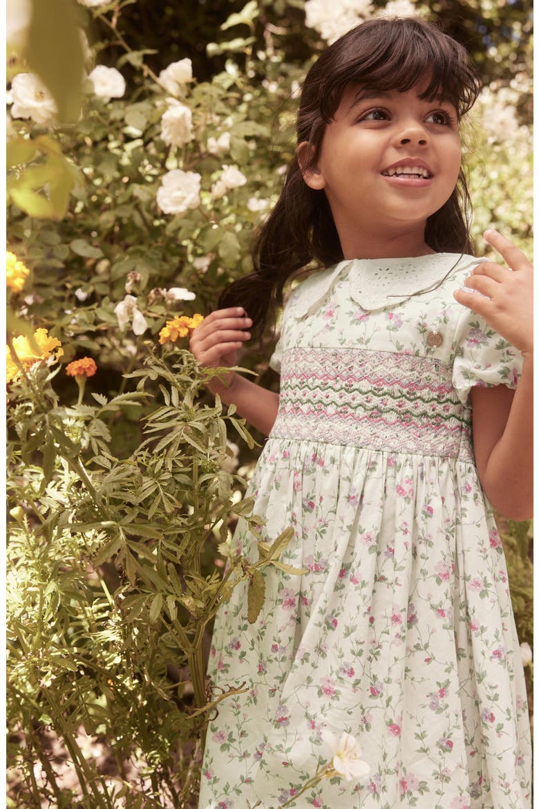 Kids' Floral Smocked Cotton Dress, Alternate, color, IVORY/ LILAC FLORAL