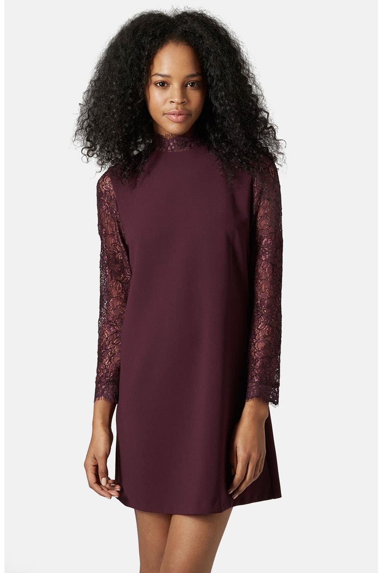 Mock Neck Shift Dress, Main, color, PURPLE