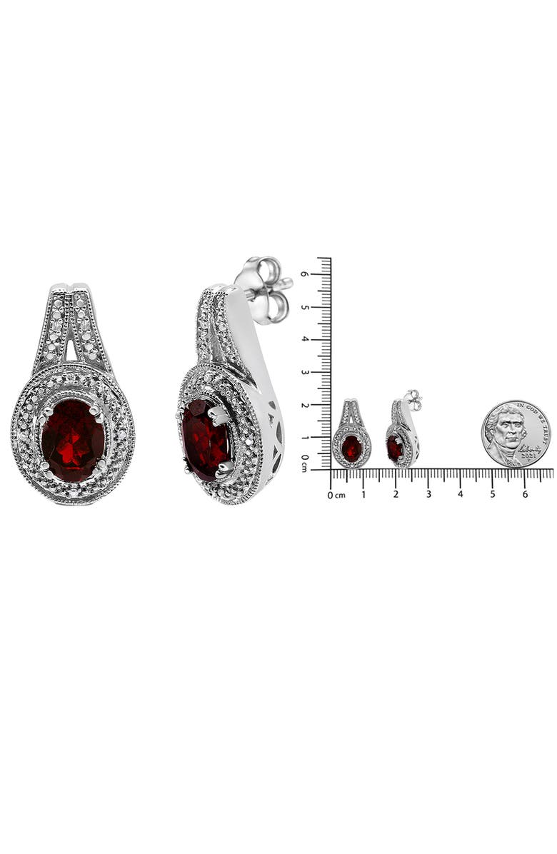 Haus of Brilliance Silver Diamond Accent and 8x6mm Red Oval Garnet Stud Earrings, Alternate, color, White