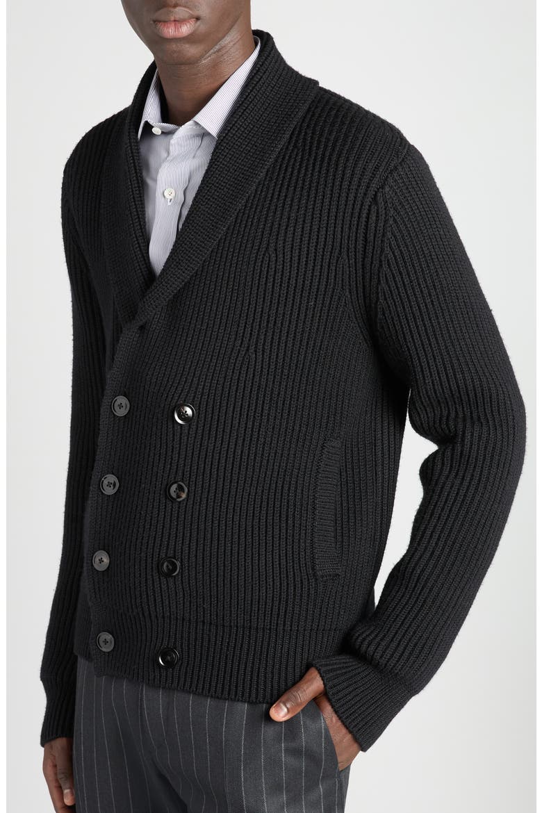 Double Breasted Shawl Collar Wool & Silk Cardigan, Alternate, color, LB999 BLACK