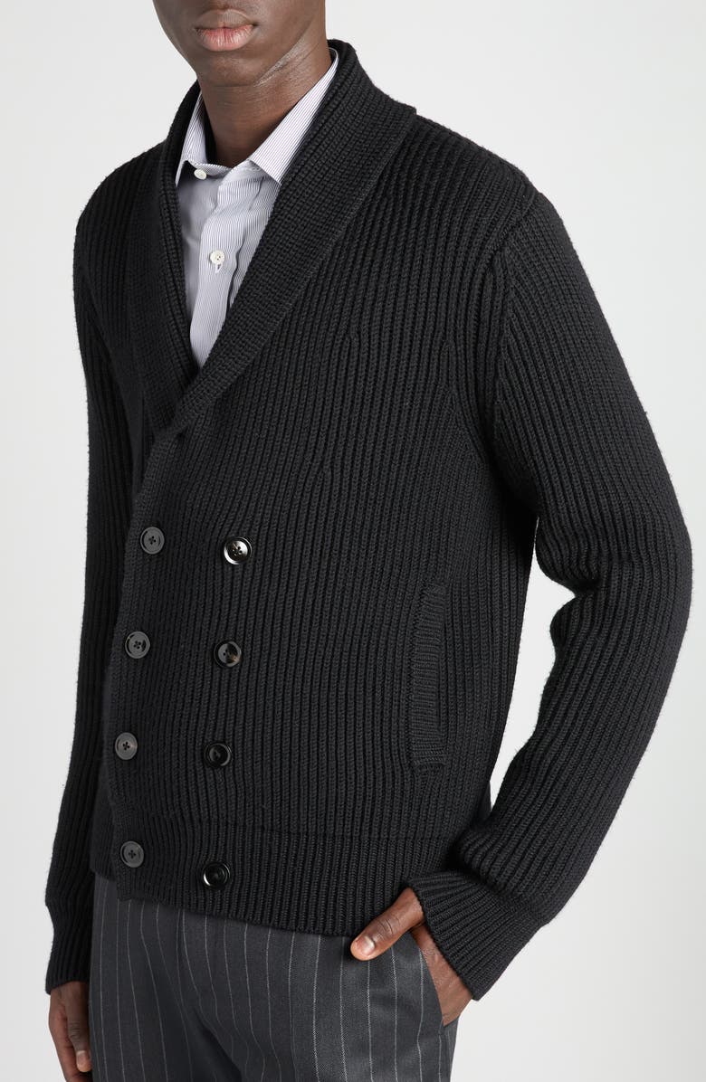 TOM FORD Double Breasted Shawl Collar Wool & Silk Cardigan, Alternate, color, Lb999 Black