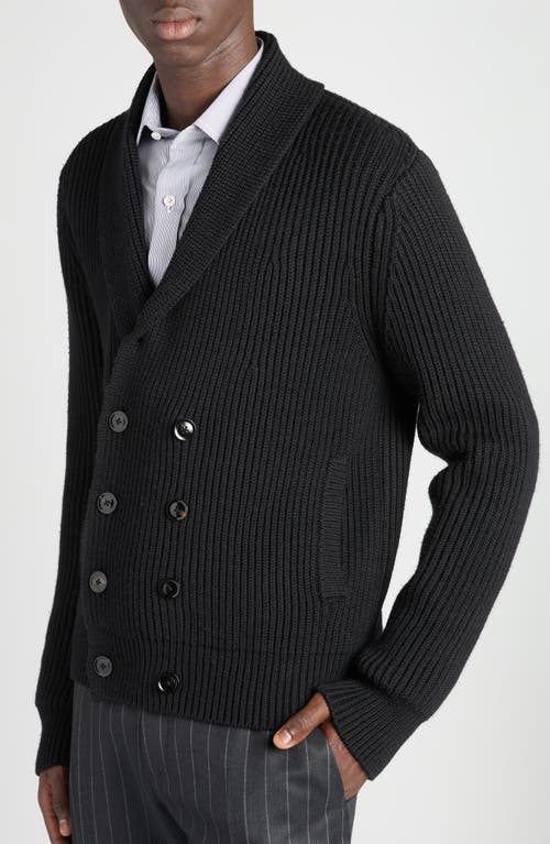 Tom Ford Shawl Collar Double-breasted Front Pockets Ribbed Texture In Black