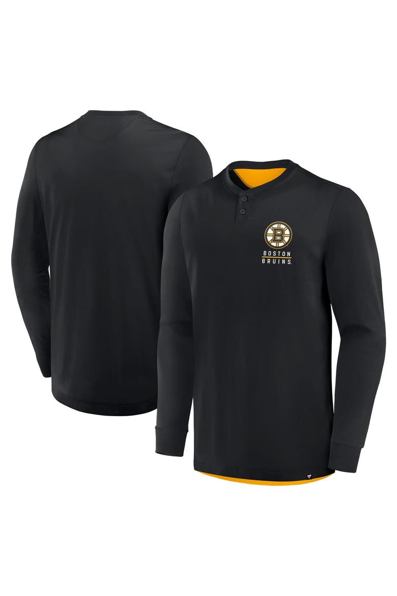 Men's Fanatics Black Boston Bruins Adrenaline Push Long Sleeve Henley Shirt, Main, color, Black