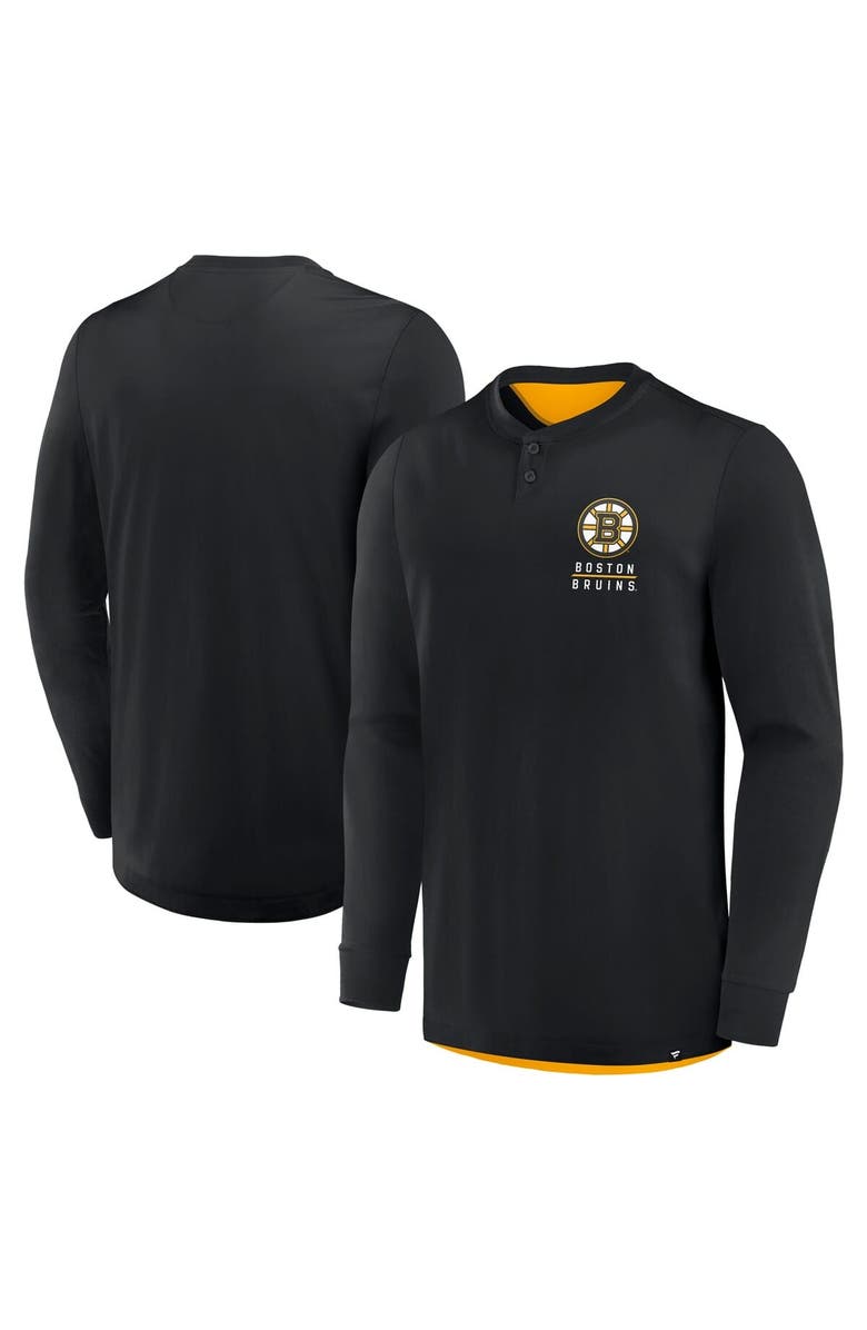 FANATICS Men's Fanatics Black Boston Bruins Adrenaline Push Long Sleeve Henley Shirt, Main, color, Black