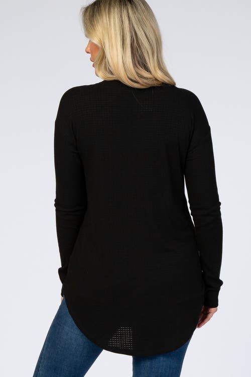Pinkblush Long Sleeve Round Hem Textured Top In Black
