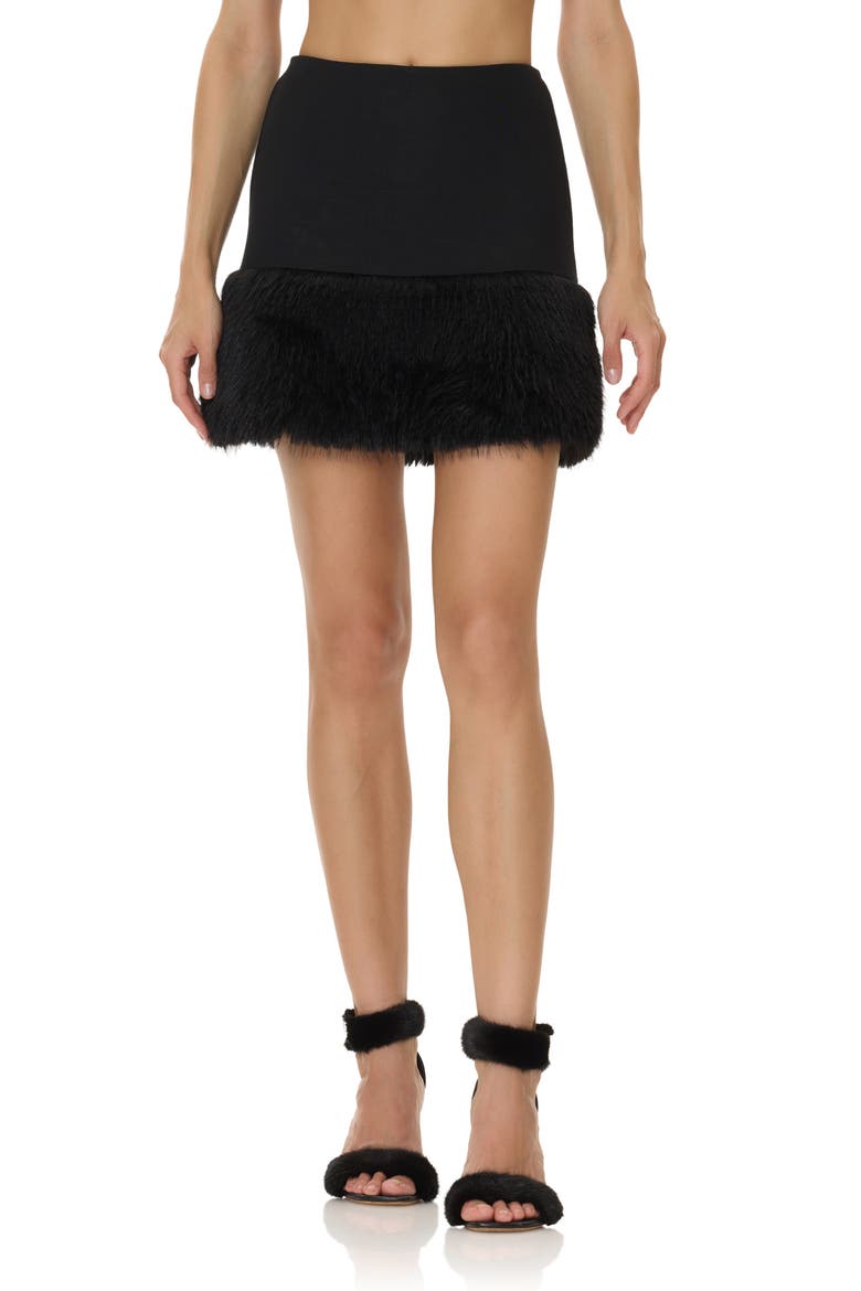 Kimiko Faux Fur Hem Mini Skirt, Main, color, NOIR