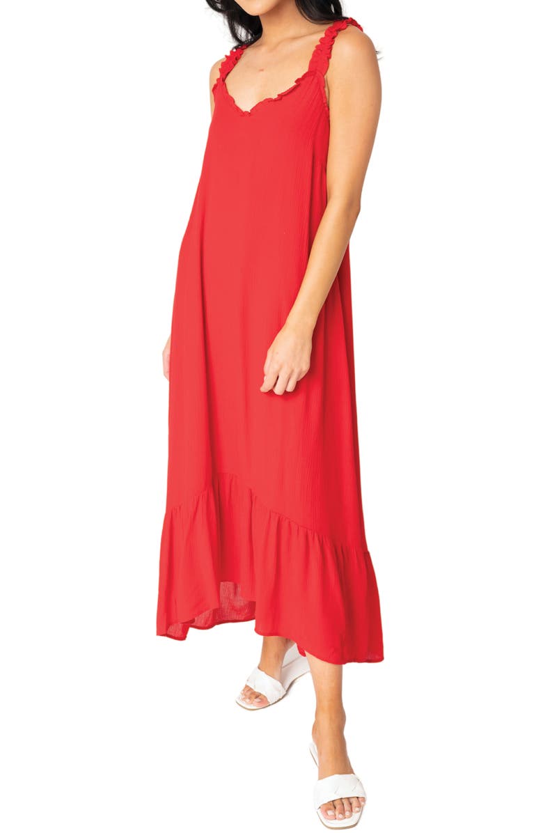GIBSONLOOK High-Low Ruffle Edge Maxi Dress, Alternate, color, Red