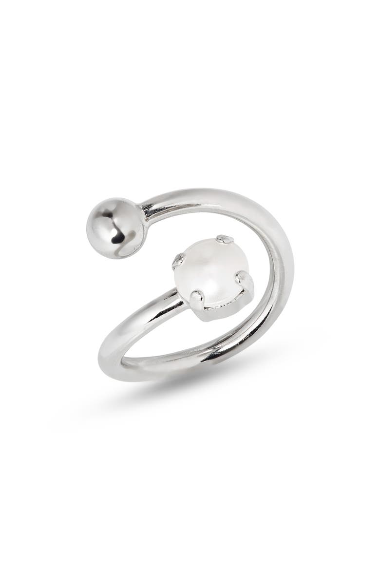 Coco Imitation Pearl Open Ring, Main, color, PALLADIUM
