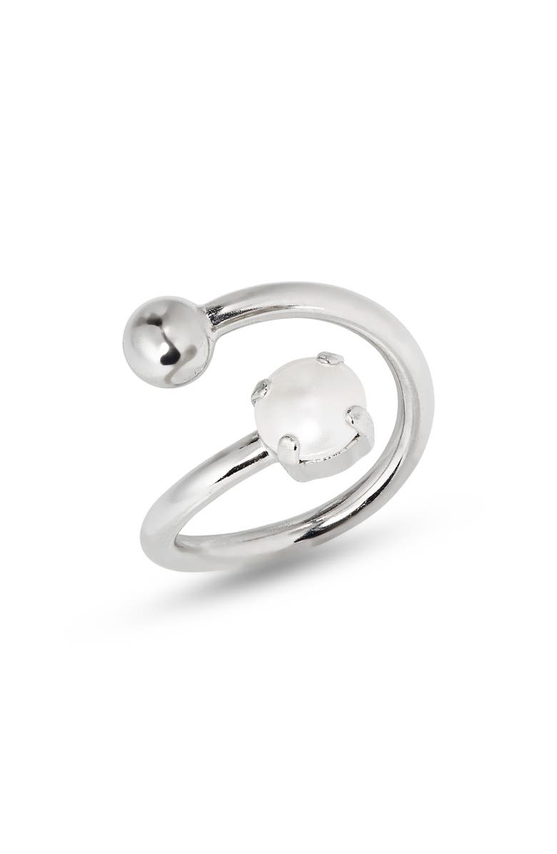 Justine Clenquet Coco Imitation Pearl Open Ring, Main, color, Palladium