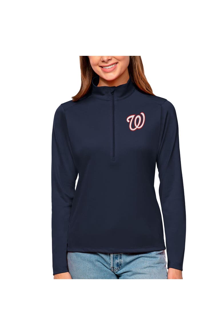 Women's Antigua Navy Washington Nationals Tribute Quarter-Zip Pullover Top, Main, color, Navy