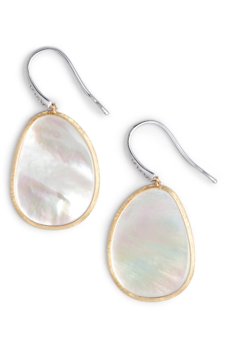 Marco Bicego Lunaria 18K Yellow Gold White Mother-of-Pearl Diamond Pavé Earrings, Alternate, color, White Mother Of Pearl