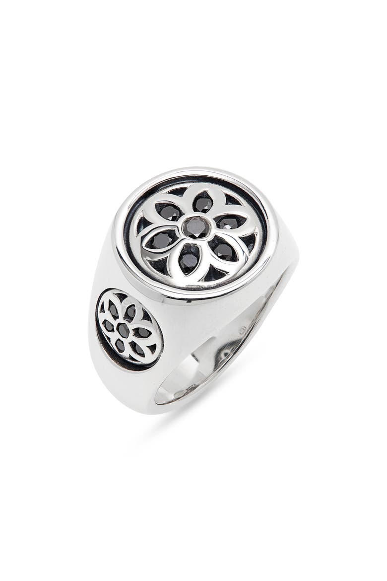 Men's Small Black Diamond Club Ring, Main, color, SILVER