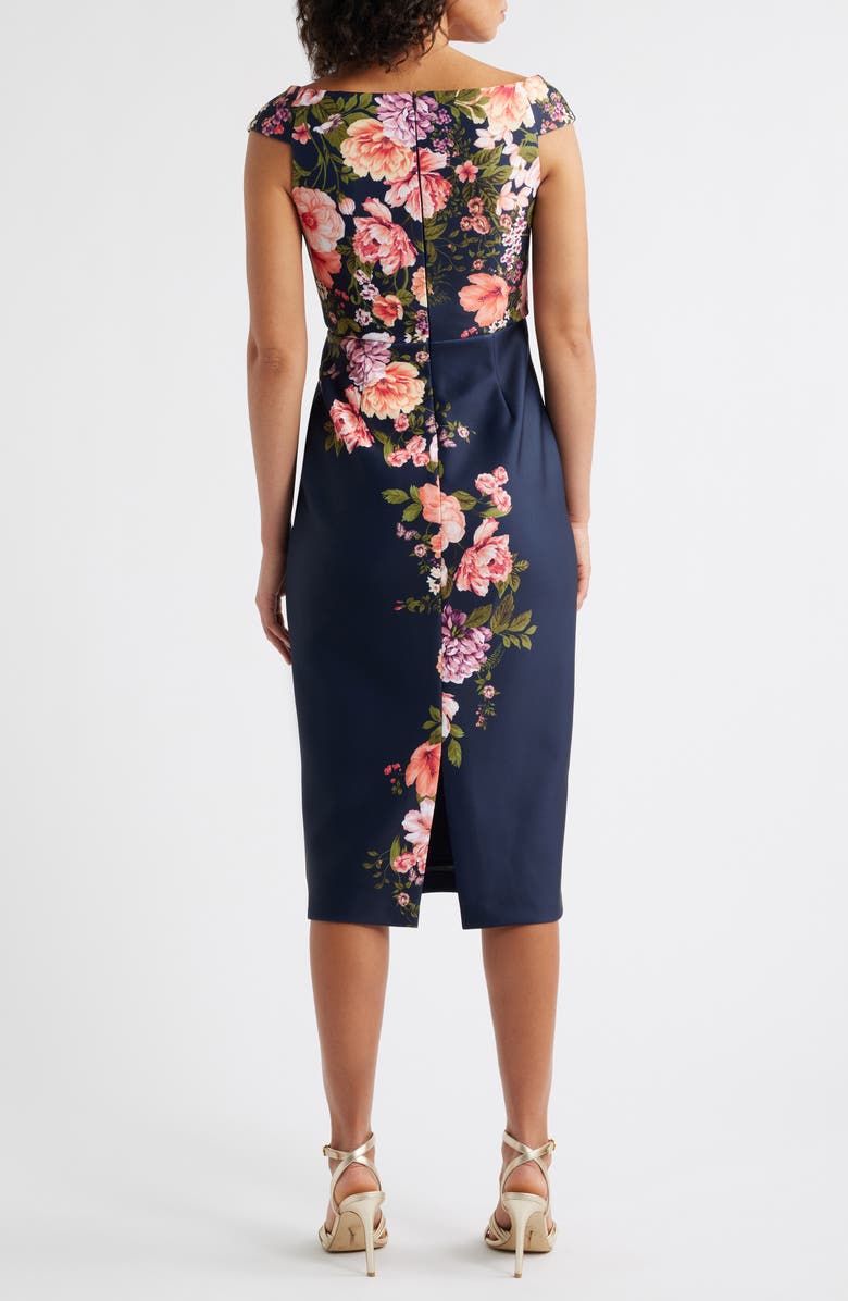 Eliza J Floral Print Scuba Sheath Dress, Alternate, color, Navy