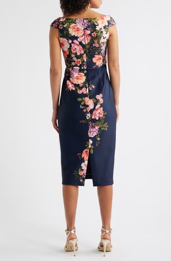   ★【シース ドレス】Floral Scuba Sheath Dress Floral Print Scuba Sheath Dress with Cap Sleeves | David's