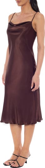 Satin Cowl Neck Midi Dress