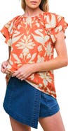 FLYING TOMATO Tiered Flutter Sleeve Top