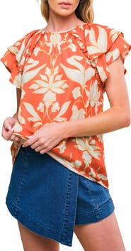 FLYING TOMATO Tiered Flutter Sleeve Top